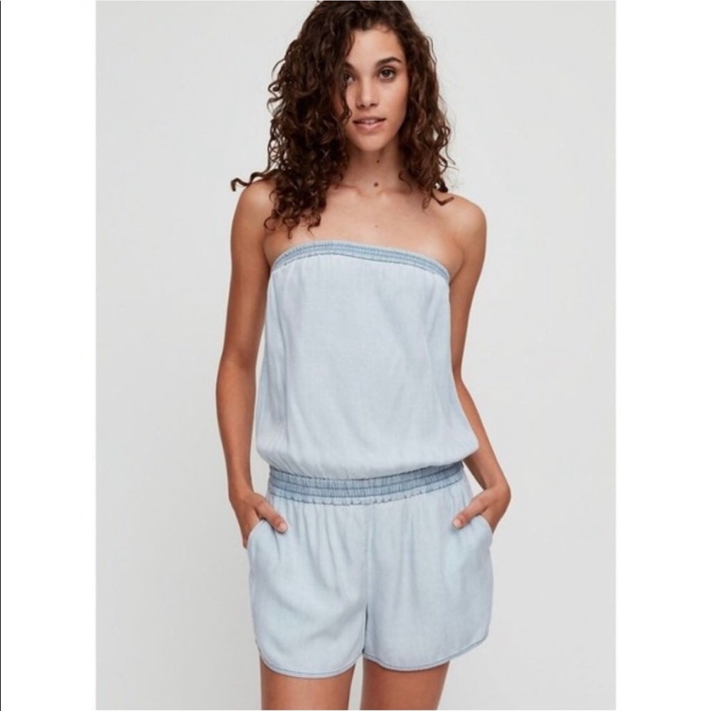 Aritzia Talula Sunday Best Cropsey Denim Romper